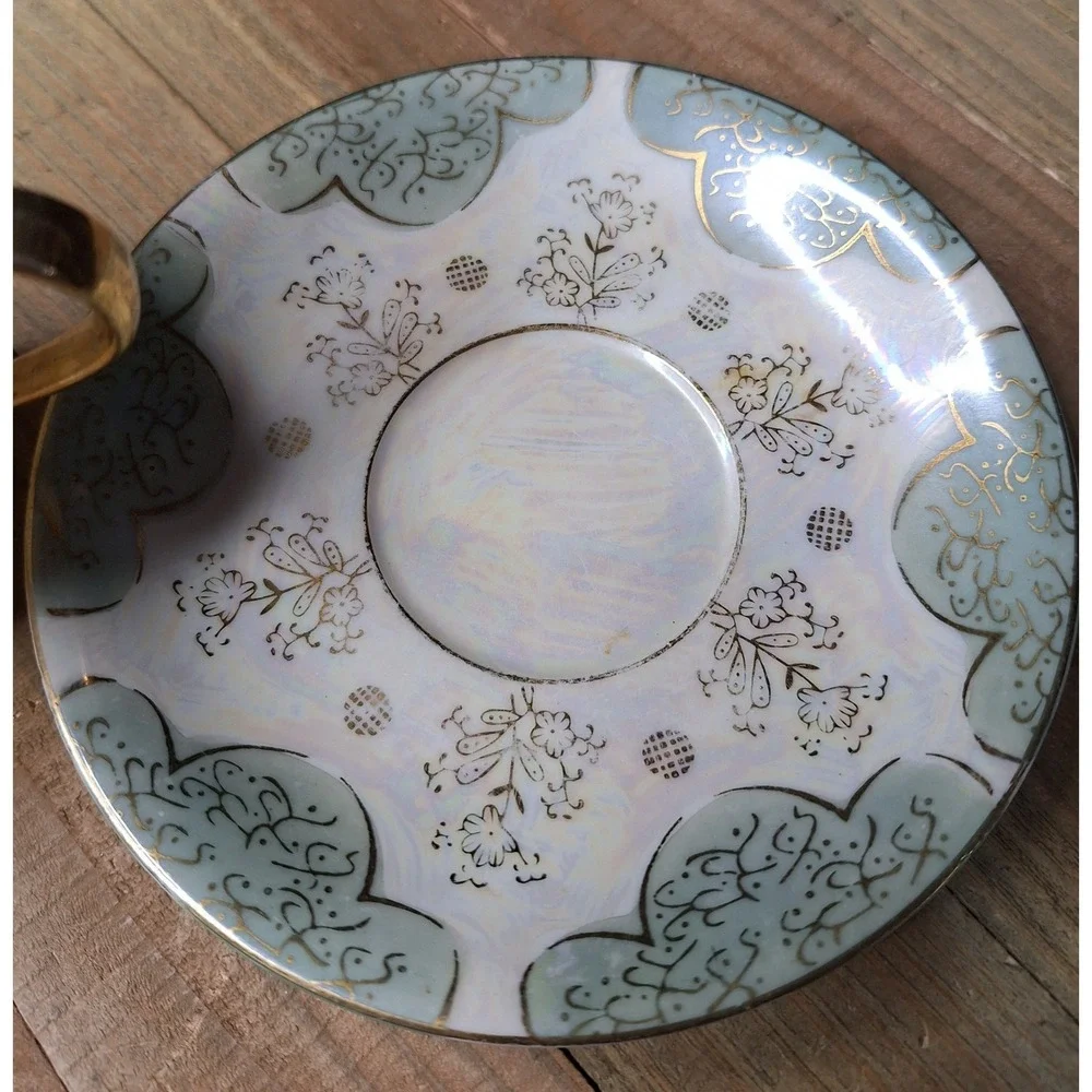 Vintage Made in Japan‎ Lusterware Teacup and Saucer Set Iridescent Gold Floral